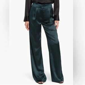 Veronica Beard Satin Wide-Leg Pants - Deep Green